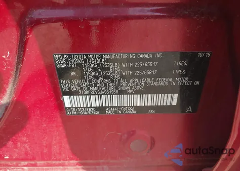 2018 Toyota Rav4 Le z USA, uszkodzony, nr VIN 2T3BFREV6JW851958